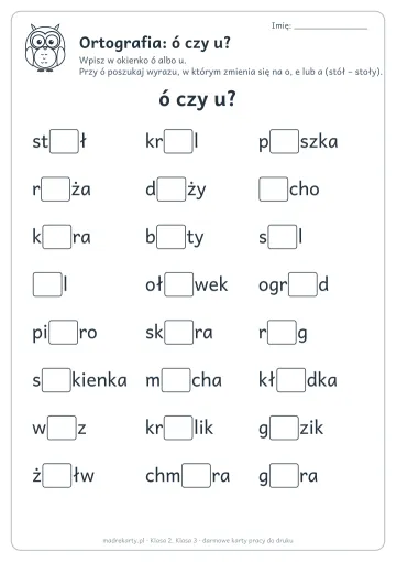 Karta pracy: Ortografia: ó czy u?