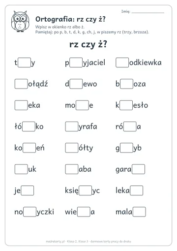 Karta pracy: Ortografia: rz czy ż?