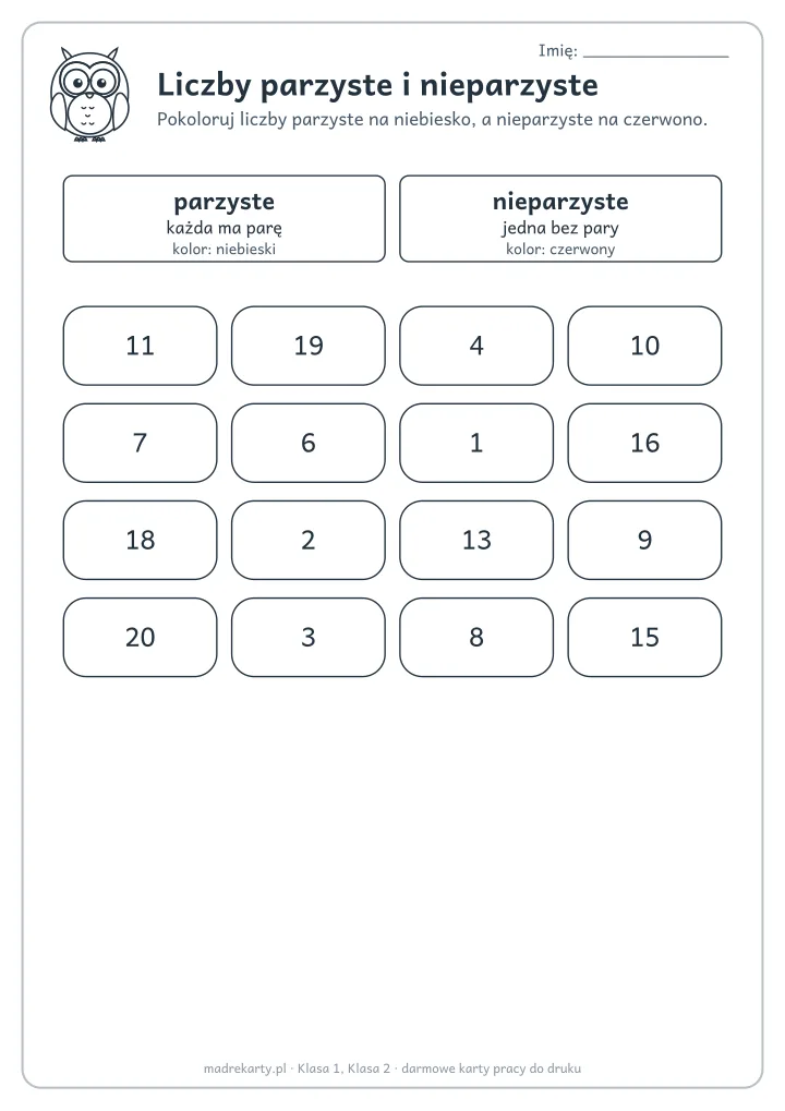 Podgląd karty: Liczby parzyste i nieparzyste