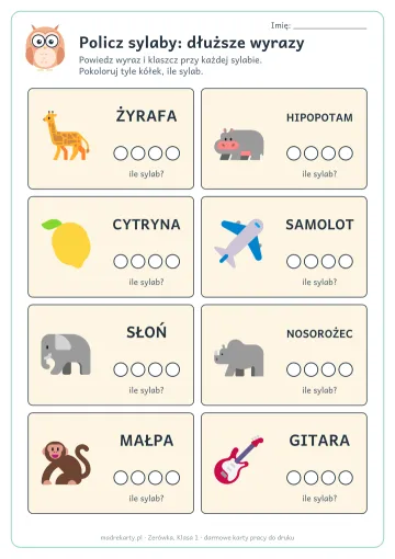 Karta pracy: Policz sylaby: dłuższe wyrazy