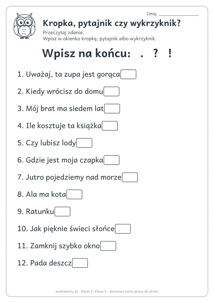 Podgląd karty: Kropka, pytajnik czy wykrzyknik?