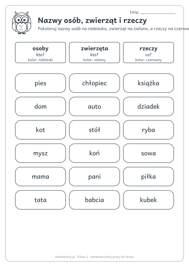 Podgląd karty: Nazwy osób, zwierząt i rzeczy