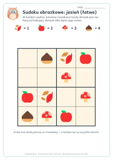 Karta pracy: Sudoku obrazkowe: jesień (łatwe)
