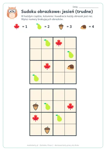 Karta pracy: Sudoku obrazkowe: jesień (trudne)