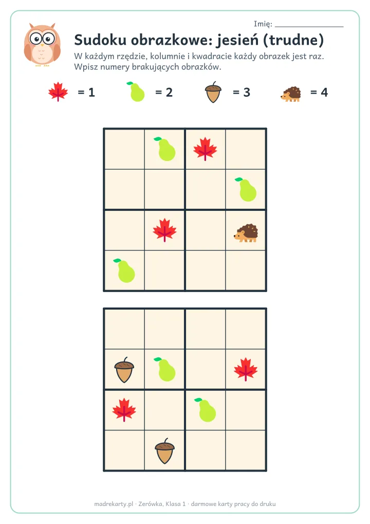 Podgląd karty: Sudoku obrazkowe: jesień (trudne)