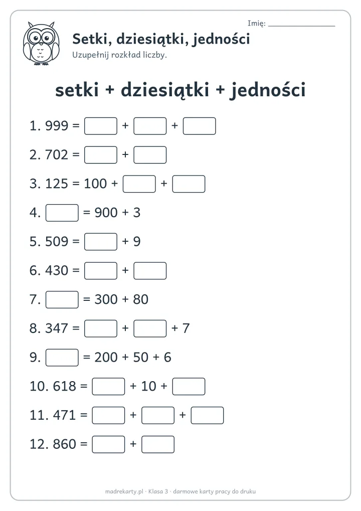 Podgląd karty: Setki, dziesiątki, jedności