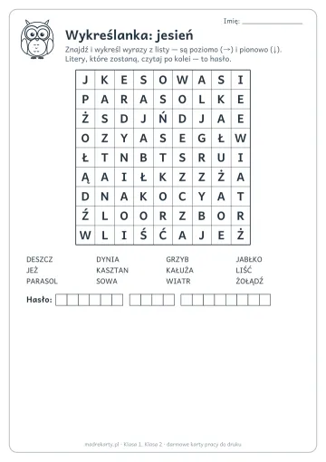 Karta pracy: Wykreślanka: jesień