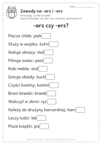 Karta pracy: Zawody na -arz i -erz